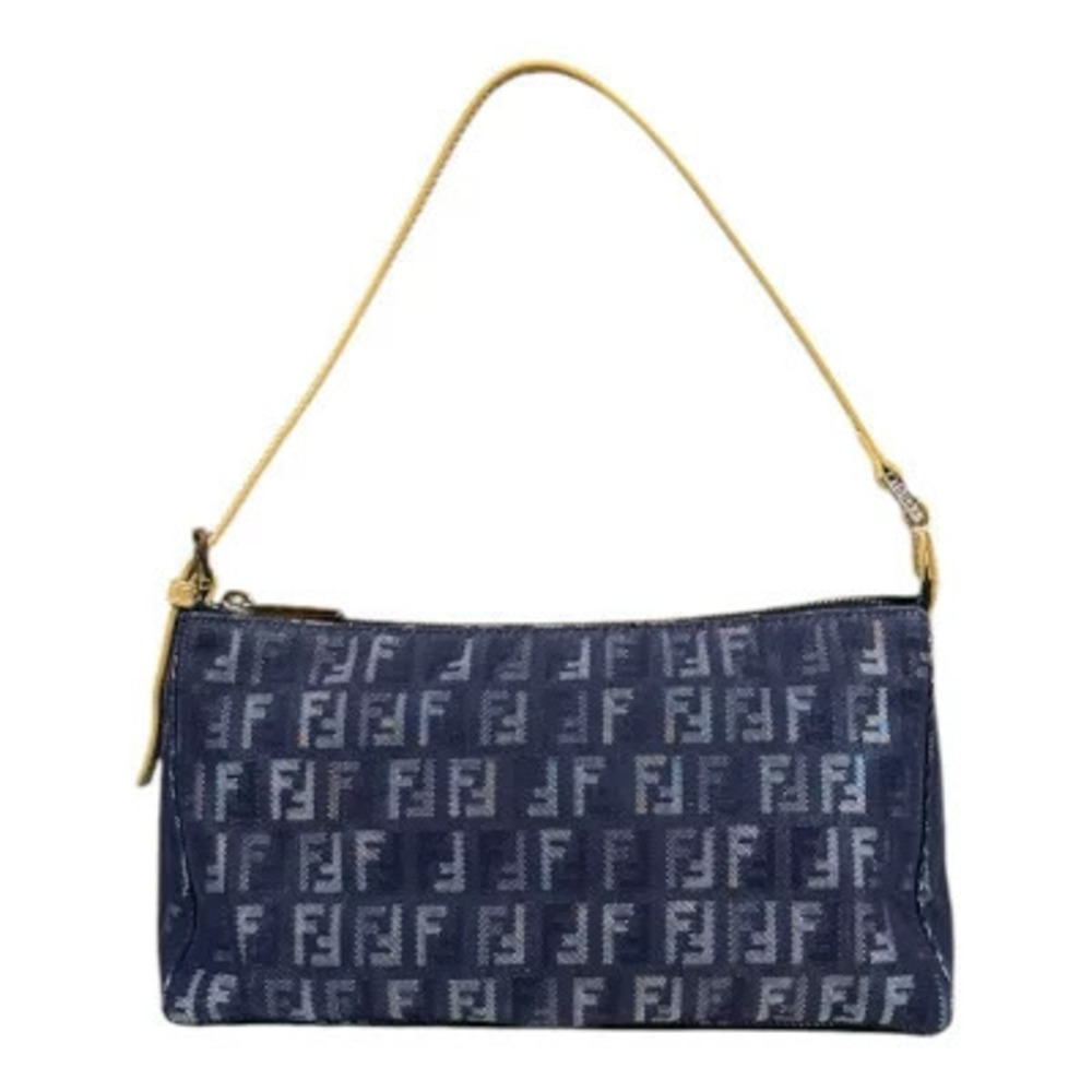 Fendi Zucchino Shoulder Bag Canvas Blue